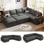 108 Inch Sectional Sleeper Sofa with Pull Out Bed, U Shaped 7 Seat Modular Sectional Sofa with Storage, Sectional Couches for Living Room, Cloud Modular Couch,Removable Sofa Cover, Dark Grey - Image 2