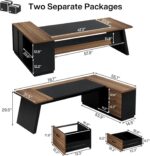 Tribesigns 78" L-Shaped Executive Desk, Extra Large Modern Office Desk with Drawers and File Cabinet, Business Furniture with Storage Shelves, Big Computer Desk for Home Office (Light Walnut + Black) - Image 3