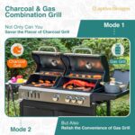 Captiva Designs Propane Gas Grill and Charcoal Grill Combo with Side Burner & Porcelain-Enameled Cast Iron Grate, Dual Fuel BBQ Grill for Outdoor Events & Backyard Barbecue, 690 SQIN Cooking Area - Image 3