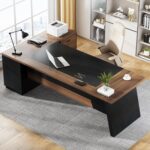 Tribesigns 78" L-Shaped Executive Desk, Extra Large Modern Office Desk with Drawers and File Cabinet, Business Furniture with Storage Shelves, Big Computer Desk for Home Office (Light Walnut + Black) - Image 4