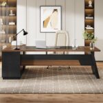 Tribesigns 78" L-Shaped Executive Desk, Extra Large Modern Office Desk with Drawers and File Cabinet, Business Furniture with Storage Shelves, Big Computer Desk for Home Office (Light Walnut + Black) - Image 5