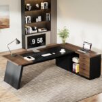 Tribesigns 78" L-Shaped Executive Desk, Extra Large Modern Office Desk with Drawers and File Cabinet, Business Furniture with Storage Shelves, Big Computer Desk for Home Office (Light Walnut + Black) - Image 6