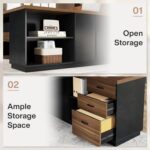 Tribesigns 78" L-Shaped Executive Desk, Extra Large Modern Office Desk with Drawers and File Cabinet, Business Furniture with Storage Shelves, Big Computer Desk for Home Office (Light Walnut + Black) - Image 8