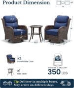 HILLGA 3-Piece Luxury Patio Furniture Set with 6" Thick Cushions, Weather-Resistant Wicker High Back Swivel Rocker Chairs, Senior-Friendly Conversation Set for Small Porch, Deck and Sunroom, Blue(V2) - Image 3