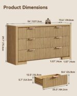 Fluted Dresser with 6 Drawers, 54" Wide Chest of Drawers with Metal Handle, Modern Storage Dressers Organizer for Living Room, Hallway, Bedroom Natural Oak - Image 3
