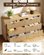 Fluted Dresser with 6 Drawers, 54" Wide Chest of Drawers with Metal Handle, Modern Storage Dressers Organizer for Living Room, Hallway, Bedroom Natural Oak - Image 4