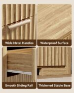 Fluted Dresser with 6 Drawers, 54" Wide Chest of Drawers with Metal Handle, Modern Storage Dressers Organizer for Living Room, Hallway, Bedroom Natural Oak - Image 5