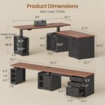 SEDETA Farmhouse L Shaped Electric Standing Desk, 63" x 67" Height Adjustable Office Executive Desk with Drawers and Shelves, Standing Computer Desks with Power Outlet for Home Office, Black+Brown - Image 3