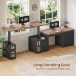 SEDETA Farmhouse L Shaped Electric Standing Desk, 63" x 67" Height Adjustable Office Executive Desk with Drawers and Shelves, Standing Computer Desks with Power Outlet for Home Office, Black+Brown - Image 5