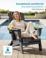 Folding Adirondack Chair, HDPE All-Weather Fire Pit Chairs, Plastic Adirondack Chairs with 2 Cup Holder, Outdoor Lawn Chair for Patio Garden (Grey) - Image 4