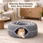 Peekaboo Cat Cave Donut - Cat Tunnel Bed for Indoor Cats – Cute Patterns Hideaway for Multiple & Large Cats, Scratch-Resistant (Dark Gray) - Image 6