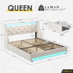 Rolanstar Queen Bed Frame with LED Lights and Charging Station, Upholstered Bed with Drawers, Wooden Slats, Noise Free, Easy Assembly, Beige - Image 3