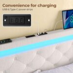 Rolanstar Queen Bed Frame with LED Lights and Charging Station, Upholstered Bed with Drawers, Wooden Slats, Noise Free, Easy Assembly, Beige - Image 5