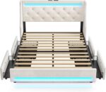 Rolanstar Queen Bed Frame with LED Lights and Charging Station, Upholstered Bed with Drawers, Wooden Slats, Noise Free, Easy Assembly, Beige - Image 10