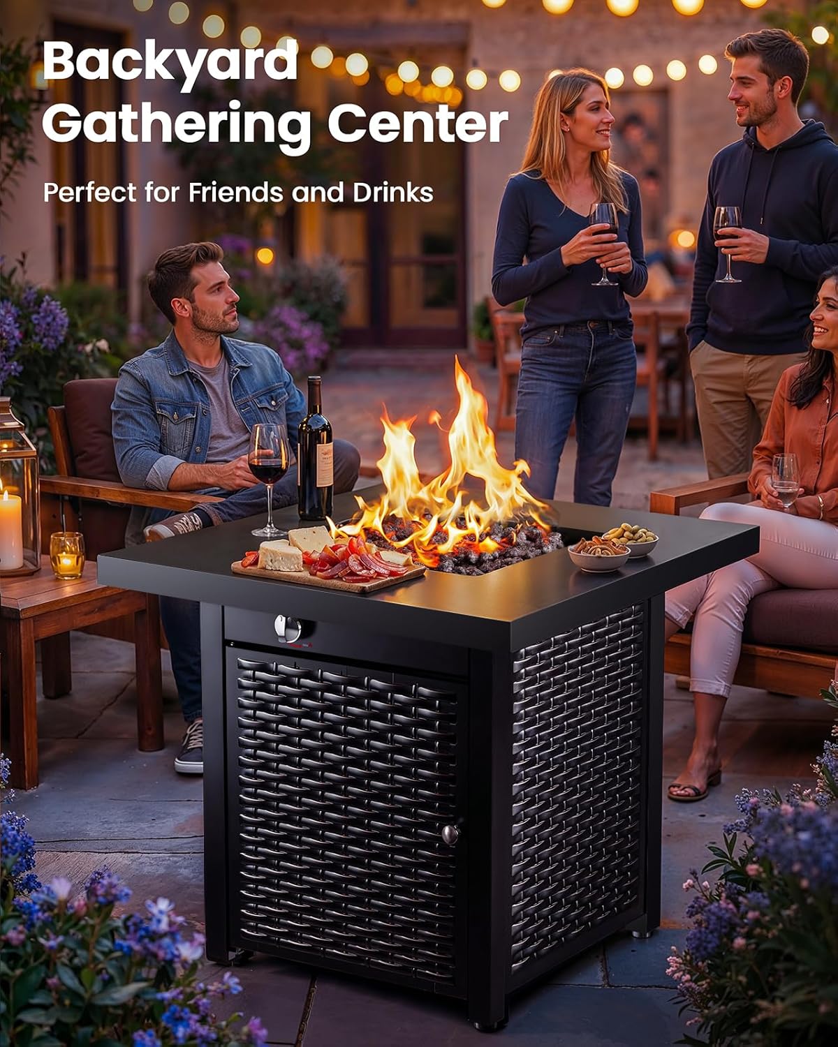 Ciays 28 Inch Propane Fire Pit CSA-Listed Outdoor Fire Pit Table, 50,000 BTU Steel Gas Fire Pits with Lid and Lava Rock, Add Warmth and Ambience to Parties On Patio Deck Garden,Black,CIFPT3-N1 - Image 3