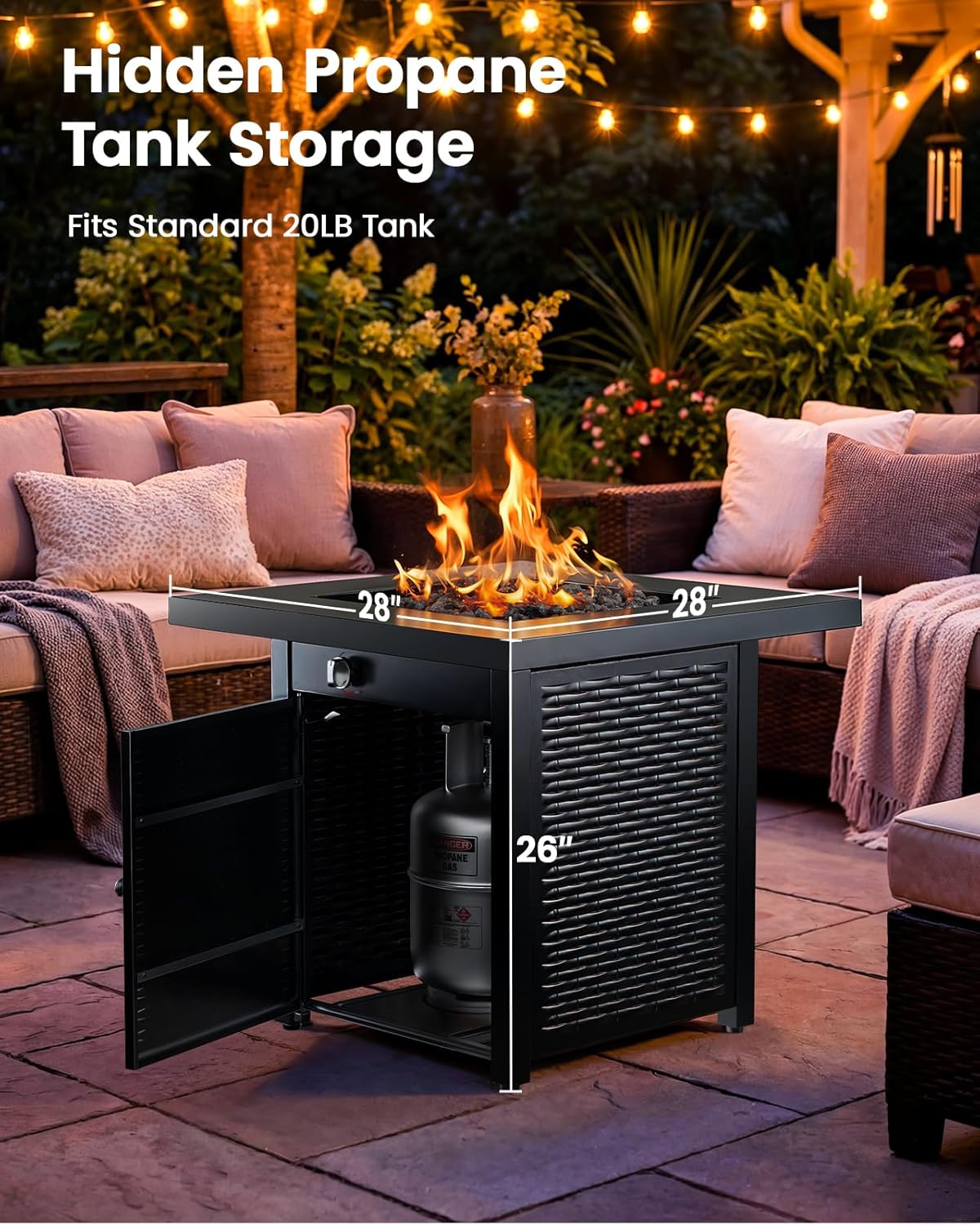 Ciays 28 Inch Propane Fire Pit CSA-Listed Outdoor Fire Pit Table, 50,000 BTU Steel Gas Fire Pits with Lid and Lava Rock, Add Warmth and Ambience to Parties On Patio Deck Garden,Black,CIFPT3-N1 - Image 4