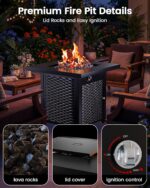 Ciays 28 Inch Propane Fire Pit CSA-Listed Outdoor Fire Pit Table, 50,000 BTU Steel Gas Fire Pits with Lid and Lava Rock, Add Warmth and Ambience to Parties On Patio Deck Garden,Black,CIFPT3-N1 - Image 5
