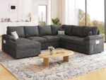 108 Inch Sectional Sleeper Sofa with Pull Out Bed, U Shaped 7 Seat Modular Sectional Sofa with Storage, Sectional Couches for Living Room, Cloud Modular Couch,Removable Sofa Cover, Dark Grey - Image 3
