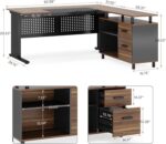 Tribesigns 63 Inch Executive Desk with File Cabinet, Large Office Desk L Shaped Computer Desk with Drawers and Storage Shelves, Business Furniture Desk Workstation for Home Office, Brown and Black - Image 3