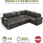 108 Inch Sectional Sleeper Sofa with Pull Out Bed, U Shaped 7 Seat Modular Sectional Sofa with Storage, Sectional Couches for Living Room, Cloud Modular Couch,Removable Sofa Cover, Dark Grey - Image 4