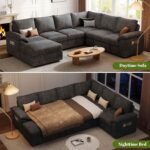 108 Inch Sectional Sleeper Sofa with Pull Out Bed, U Shaped 7 Seat Modular Sectional Sofa with Storage, Sectional Couches for Living Room, Cloud Modular Couch,Removable Sofa Cover, Dark Grey - Image 5