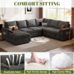 108 Inch Sectional Sleeper Sofa with Pull Out Bed, U Shaped 7 Seat Modular Sectional Sofa with Storage, Sectional Couches for Living Room, Cloud Modular Couch,Removable Sofa Cover, Dark Grey - Image 6