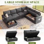 108 Inch Sectional Sleeper Sofa with Pull Out Bed, U Shaped 7 Seat Modular Sectional Sofa with Storage, Sectional Couches for Living Room, Cloud Modular Couch,Removable Sofa Cover, Dark Grey - Image 7