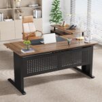 Tribesigns 63 Inch Executive Desk with File Cabinet, Large Office Desk L Shaped Computer Desk with Drawers and Storage Shelves, Business Furniture Desk Workstation for Home Office, Brown and Black - Image 7
