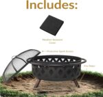 Sunnydaze Crossweave Outdoor Fire Pit - Wood-Burning Fire Pit for Outside with Spark Screen, Poker and Round Cover - 36-Inch - Black - Image 4
