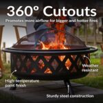 Sunnydaze Crossweave Outdoor Fire Pit - Wood-Burning Fire Pit for Outside with Spark Screen, Poker and Round Cover - 36-Inch - Black - Image 5