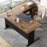 Tribesigns 63 Inch Executive Desk with File Cabinet, Large Office Desk L Shaped Computer Desk with Drawers and Storage Shelves, Business Furniture Desk Workstation for Home Office, Brown and Black - Image 9