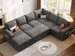 108 Inch Sectional Sleeper Sofa with Pull Out Bed, U Shaped 7 Seat Modular Sectional Sofa with Storage, Sectional Couches for Living Room, Cloud Modular Couch,Removable Sofa Cover, Dark Grey - Image 10