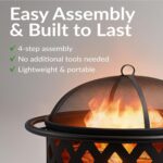 Sunnydaze Crossweave Outdoor Fire Pit - Wood-Burning Fire Pit for Outside with Spark Screen, Poker and Round Cover - 36-Inch - Black - Image 6