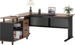Tribesigns 63 Inch Executive Desk with File Cabinet, Large Office Desk L Shaped Computer Desk with Drawers and Storage Shelves, Business Furniture Desk Workstation for Home Office, Brown and Black - Image 10