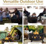 Sunnydaze Crossweave Outdoor Fire Pit - Wood-Burning Fire Pit for Outside with Spark Screen, Poker and Round Cover - 36-Inch - Black - Image 7