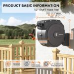 Giraffe Tools Retractable Garden Hose Reel 1/2 Inch x 130 ft, Super Heavy Duty, Any Length Lock, Slow Return System, Wall Mounted and 180 Deg Swivel Bracket - Image 8