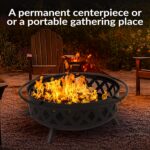 Sunnydaze Crossweave Outdoor Fire Pit - Wood-Burning Fire Pit for Outside with Spark Screen, Poker and Round Cover - 36-Inch - Black - Image 8