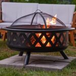 Sunnydaze Crossweave Outdoor Fire Pit - Wood-Burning Fire Pit for Outside with Spark Screen, Poker and Round Cover - 36-Inch - Black - Image 10