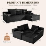 GRUSIGN Cloud Sectional Boneless Couches for Living Room, Modular L Shaped Couch with Deep Seat Oversized Right Facing Chaise, Memory Foam Compressed Spineless 3 Seater Sofa for Apartment, Black - Image 3