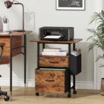 GYIIYUO 2 Drawer File Cabinet with 24'' Extended Desktop, Mobile Filing Cabinet, Rolling File Cabinet with Side Bag, Fabric Drawer, Fits A4/Letter Size, Printer Stand Home Office, Light Brown - Image 3
