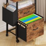 GYIIYUO 2 Drawer File Cabinet with 24'' Extended Desktop, Mobile Filing Cabinet, Rolling File Cabinet with Side Bag, Fabric Drawer, Fits A4/Letter Size, Printer Stand Home Office, Light Brown - Image 7