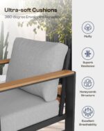 Aluminum Outdoor Patio Furniture Set with Coffee Table, 4 Piece Patio Conversation Sets with Washable Thick Cushions, Outdoor Sectional Furniture Set for Poolside, Balcony, Deck, Gray - Image 8
