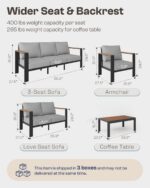 Aluminum Outdoor Patio Furniture Set with Coffee Table, 4 Piece Patio Conversation Sets with Washable Thick Cushions, Outdoor Sectional Furniture Set for Poolside, Balcony, Deck, Gray - Image 9