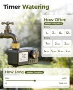 Diivoo Brass Sprinkler Timer, IP66 Waterproof Programmable Hose Timers for Watering with Large Display, Rain Delay & Manual Mode for Outdoor Automatic Irrigation of Garden, Lawn, Yard - Image 3