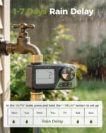 Diivoo Brass Sprinkler Timer, IP66 Waterproof Programmable Hose Timers for Watering with Large Display, Rain Delay & Manual Mode for Outdoor Automatic Irrigation of Garden, Lawn, Yard - Image 6