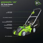 Greenworks 40V 16" (Push) Cordless Lawn Mower, 4.0Ah Battery (1/3 Acre, Push Button Start, Compatible with 75+ Tools) - Image 3