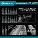 LIBRATON 54PCS Magnetic Nut Driver Set, Impact Drill Driver Bit 1/4", Metric & SAE Nut Drivers for Impact Drill, Socket Adapters, Screwdriver Bit, Quick-Release Extension, Wing Nut Driver, Storage Box - Image 4