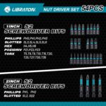 LIBRATON 54PCS Magnetic Nut Driver Set, Impact Drill Driver Bit 1/4", Metric & SAE Nut Drivers for Impact Drill, Socket Adapters, Screwdriver Bit, Quick-Release Extension, Wing Nut Driver, Storage Box - Image 10