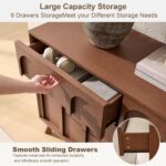 Oak&Sparrow Mid Century Modern Dresser for Bedroom, Walnut 9 Drawer Dresser with Arched Front, 63'' Wide Chest of Drawers Wood Storage Organizer for Living Room - Image 5