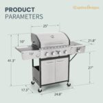 Captiva Designs 4-Burner Propane Gas BBQ Grill with Side Burner & Porcelain-Enameled Cast Iron Grates, 42,000 BTU Output Stainless Steel Grill for Outdoor Cooking Kitchen and Patio Backyard Barbecue - Image 7